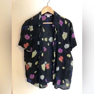 Peter Nygard Black Floral Silk Blouse